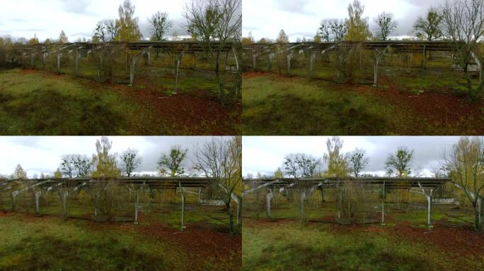 4k天线。切尔诺贝利地区的鸡舍农业结构被毁。低飞