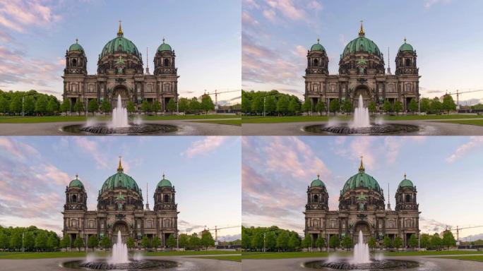 柏林德国时间流逝4K，柏林大教堂 (柏林世界) 的城市天际线延时，没有人因为冠状病毒新型冠状病毒肺炎