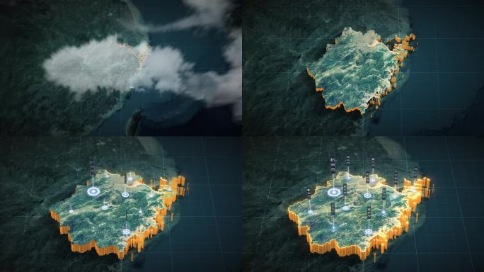 【AE模板】暗调三维卫星地图 浙江省