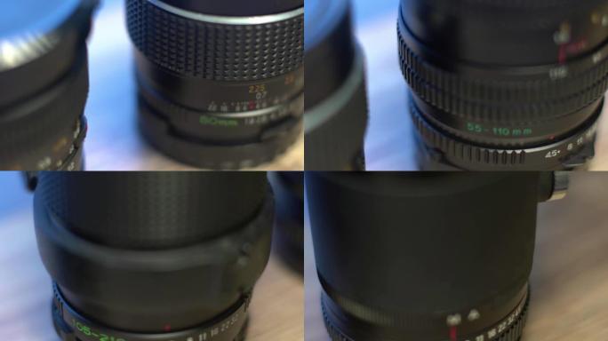 旧的机械照相镜头。全景。