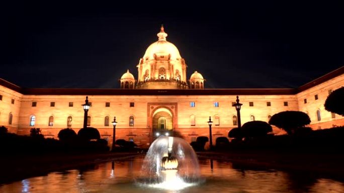 印度殖民建筑建筑在德里的 “秘书处大楼” 在晚上的时间流逝