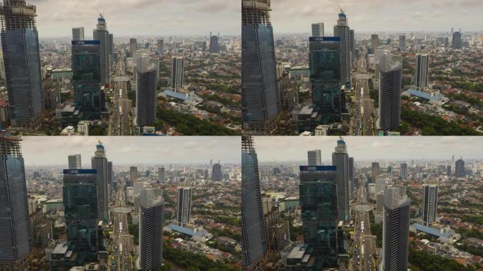 印度尼西亚雅加达城市交通街市中心空中延时全景4k