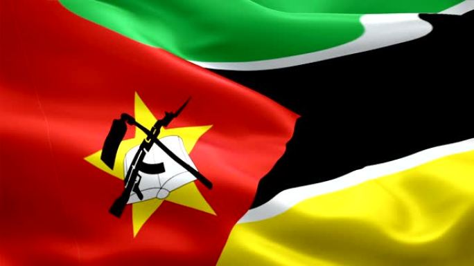 莫桑比克国旗运动循环视频在风中挥舞。现实的莫桑比克国旗背景。莫桑比克国旗循环特写1080p全高清19