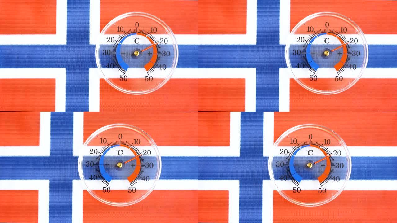 挪威国旗和圆形温度计玻璃