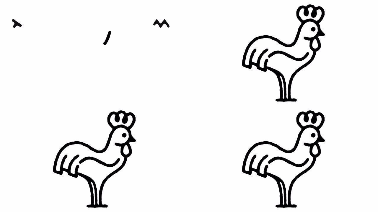 家禽饲养涂鸦线图标动画