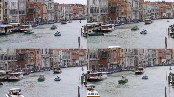 威尼斯意大利大运河运输路线，从里亚托桥看