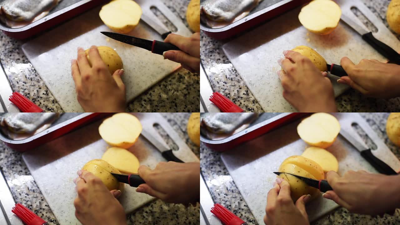 女性手切土豆