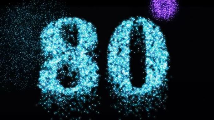 第80个数字蓝色烟花之夜闪耀-视频动画