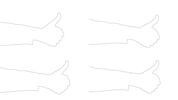 在白色背景上显示拇指向上手势标志的轮廓草图