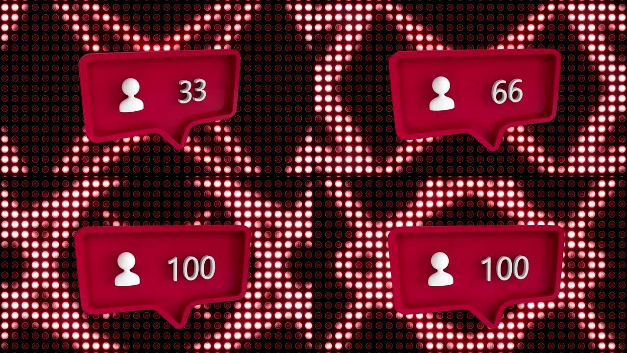 人物图标和数字从零增长到100的红色语音气泡动画