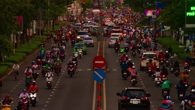越南胡志明市市中心交通拥堵的延时拍摄