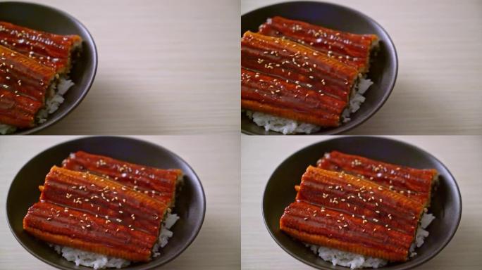 日本鳗鱼与饭碗或Unagi don烤制-日本美食风格