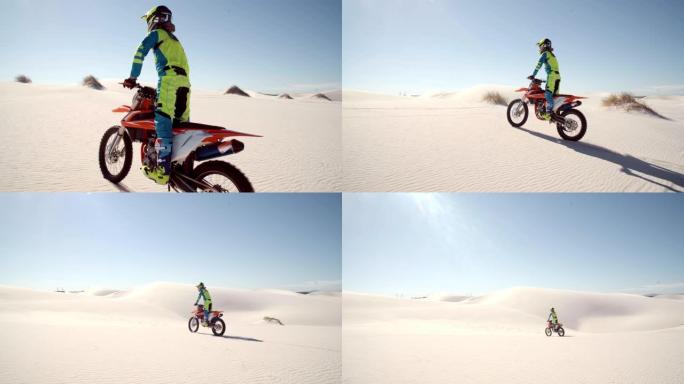 骑自行车的人骑着自行车穿越沙漠