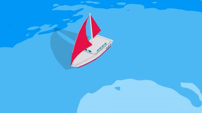 帆船在海上摆动3D可循环动画