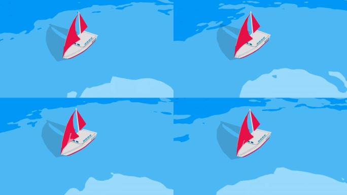 帆船在海上摆动3D可循环动画