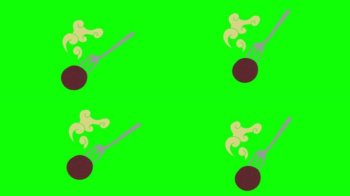 肉丸手绘绿色屏幕。浮动循环动画