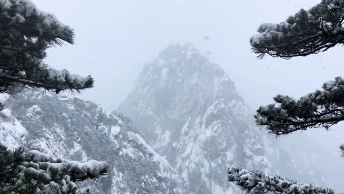 黄山罕见下雪联合国教科文组织世界遗产，冬季大雪风景公园