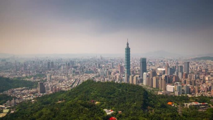 晴天台北市景著名公园顶级全景4k延时台湾