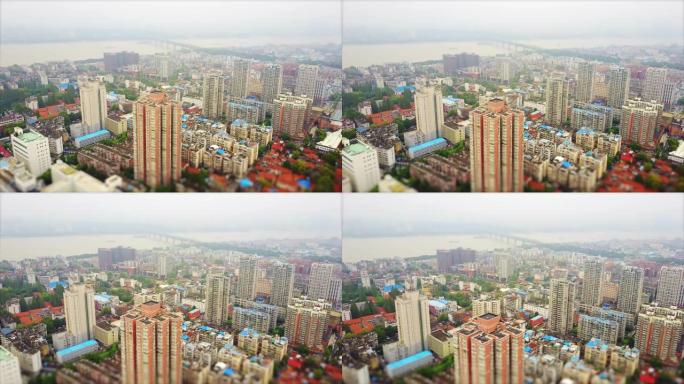 武汉城市景观空中全景4k倾斜移动中国