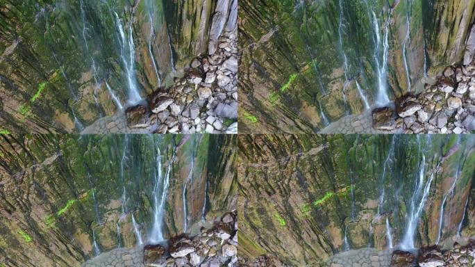 瀑布观赏岩石悬崖。西班牙坎塔布里亚。