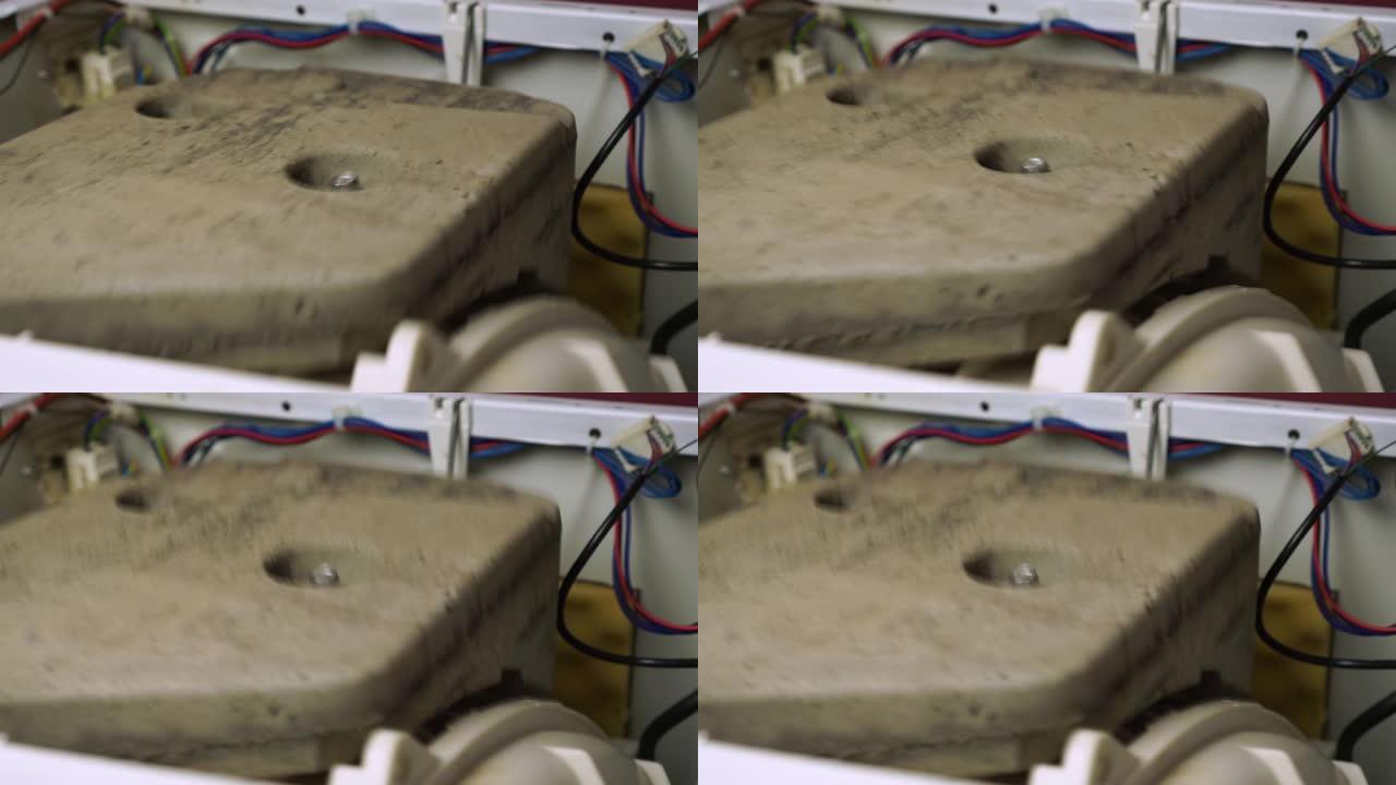洗衣机过度滚筒振动配重橡胶密封视图滚筒不平衡内部电线顶盖脱落