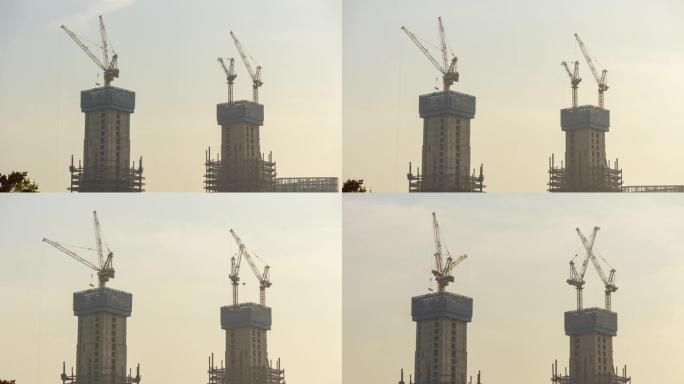 杭州城市摩天大楼巨型建筑延时全景4k中国