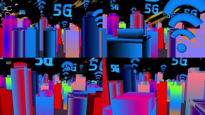 动漫智慧城市，连接科技5g。3D渲染