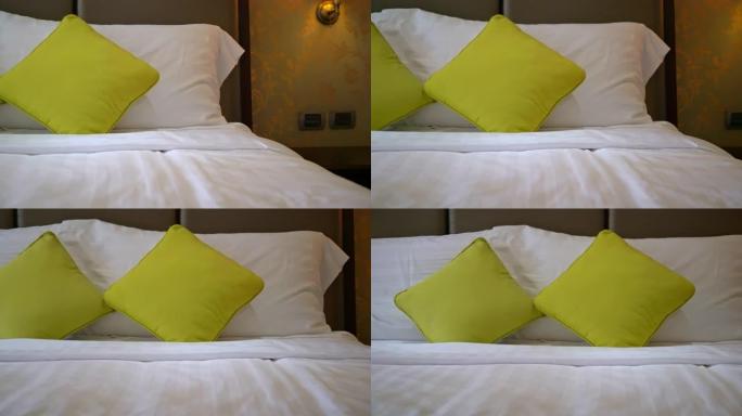 酒店卧室床上舒适枕头装饰