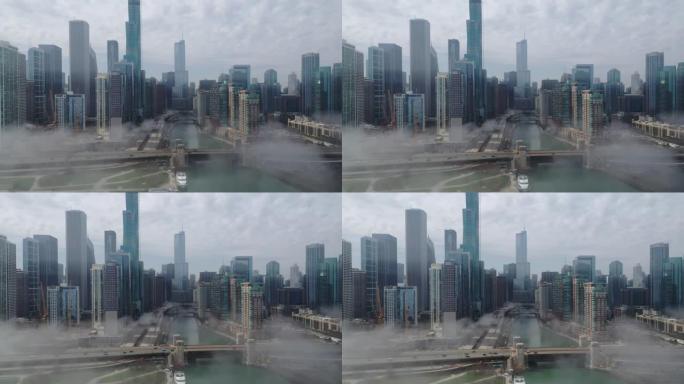 雾天飞入市中心-美国芝加哥