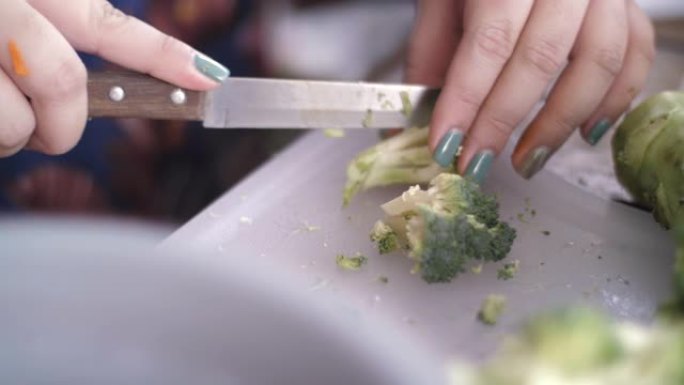 西兰花切割家庭生活菜板料理切菜素材