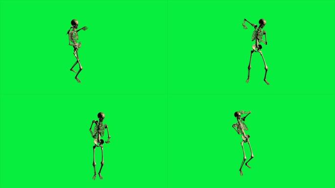 骨架刺刀钻的3d动画-在绿色屏幕上分开。