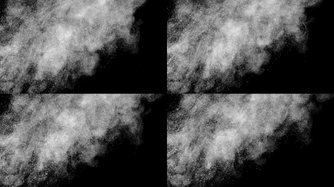 运动中的颗粒呈黑色背景上的细尘圆形白色