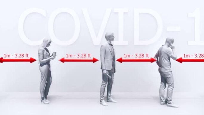 在新型冠状病毒肺炎病毒3D概念中保持安全距离