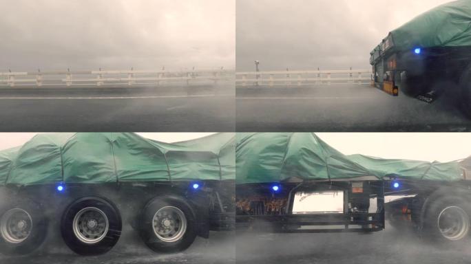 汽车/暴雨/高速公路/卡车侧视图