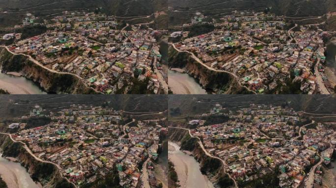 印度北阿坎德邦喜马拉雅城市的空中射击/无人机射击