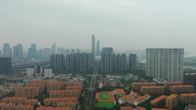 阴天南京市著名现代综合交通街空中全景4k中国