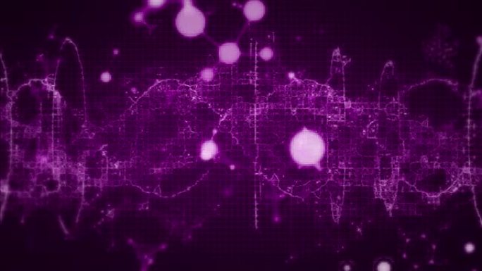 紫色背景上漂浮的分子和化学元素的动画