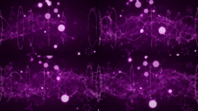 紫色背景上漂浮的分子和化学元素的动画