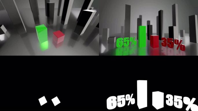 对比3D绿色和红色条形图增长了65%和35%