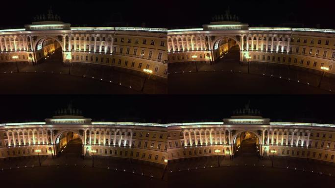 鸟瞰图。宫殿广场上的总参谋部。圣彼得堡。晚上,4 k。