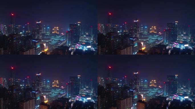 夜间照明广州市著名的现代市中心航空全景4k中国