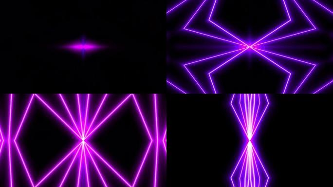 黑色背景上的抽象风格80年代科幻浅霓虹灯框架。激光表演循环动画。4k视频