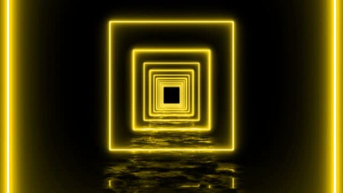 黄色抽象环形方形背景迪斯科隧道