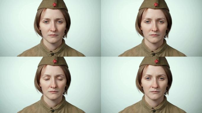 一名女子身穿苏联红军白色制服的视频