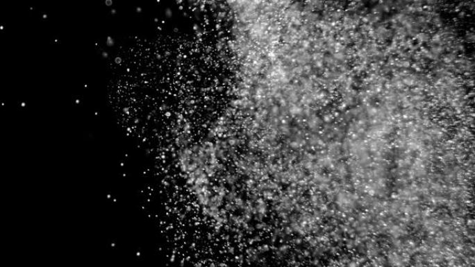 黑色背景上细尘圆形白色的运动粒子动画