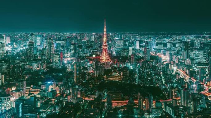 东京夜间城市景观的延时