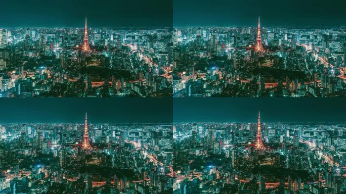 东京夜间城市景观的延时