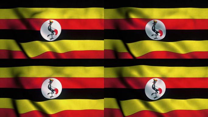 乌干达国旗在风中飘扬。乌干达国旗。乌干达无缝循环动画的标志。4K