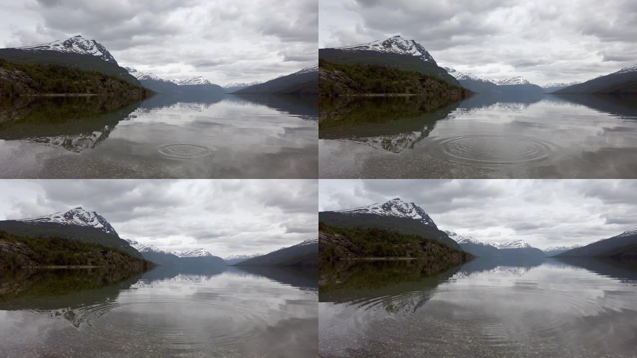 阿根廷巴塔哥尼亚火地岛一个湖泊的慢动作视频