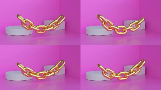 金链抽象运动3d渲染粉色场景